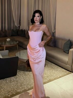 NWOT HOUSE OF CB PERSEPHONE PINK CORSET MAXI DRESS SIZE XS REG CUP